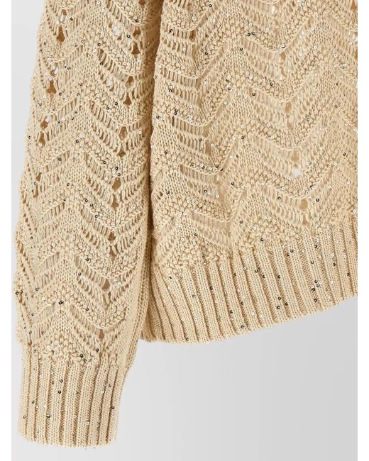Max Mara Natural Felino Knit Top Long Sleeve V Neckline