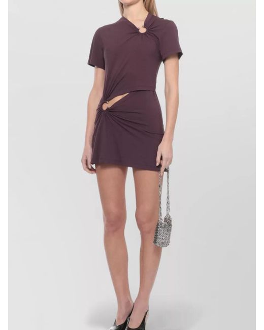 Rabanne Purple Asymmetric Cotton Dress Metal Neckline Hem