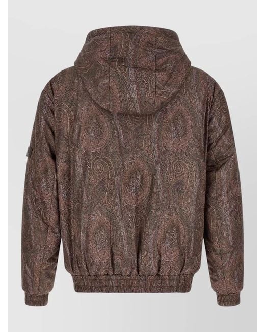Etro Brown Arnica Hooded Bomber Jacket Paisley Pattern for men