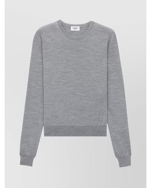 Saint Laurent Gray Virgin Wool Fitted Crew Neck Sweater