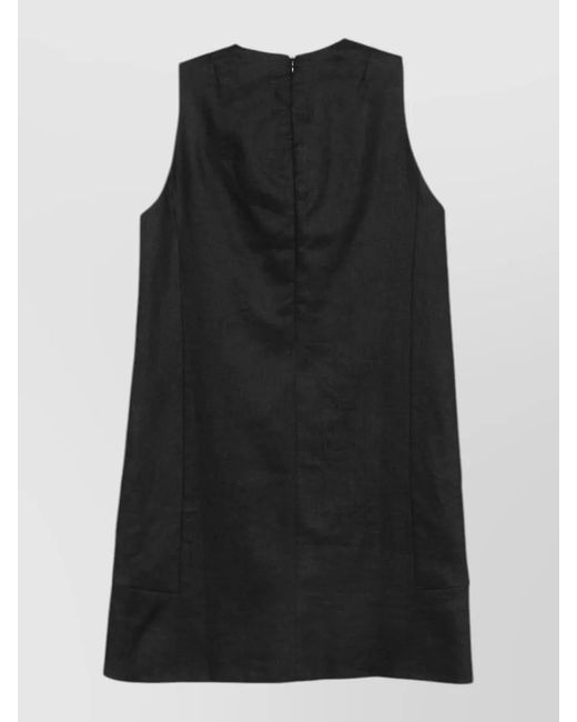 Semicouture Black Sheena Linen Sleeveless Dress Round Neckline