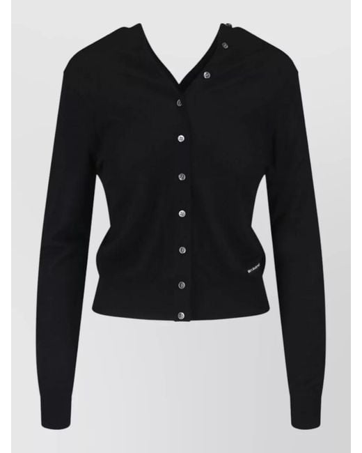 Alexander Wang Black V Neck Cropped Long Sleeve Top