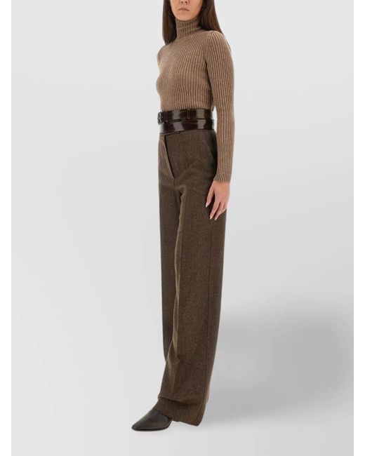 Max Mara Brown Cashmere Ribbed Slim-Fit Turtleneck Sweater