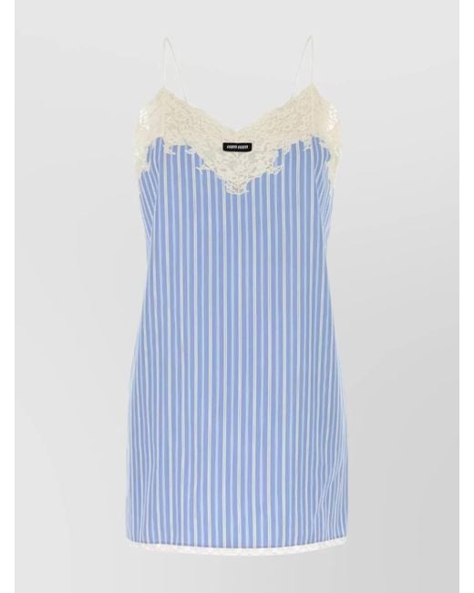Miu Miu Blue Embroidered Poplin Mini Dress