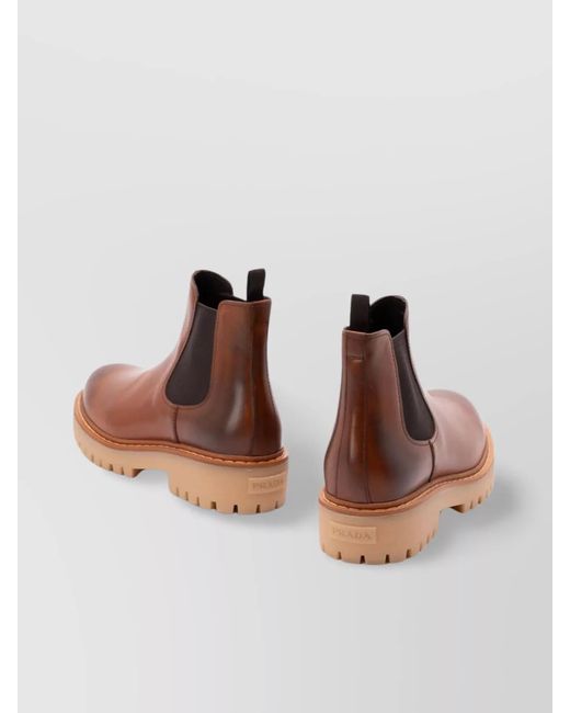 Prada Brown Leather Ankle Boots for men