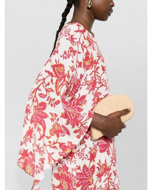 Etro Red Floral-Print Long-Sleeve Maxi Dress