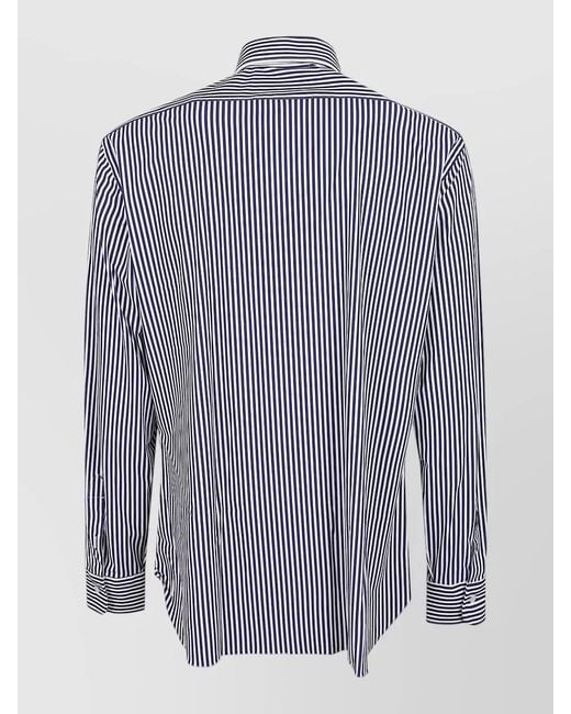 Barba Napoli Blue Striped Long Sleeve Neck Detail Shirt for men