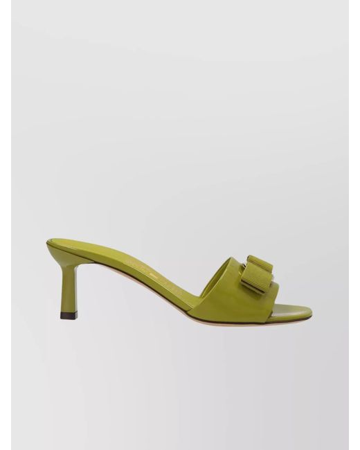 Ferragamo Multicolor Bow Accent Mid Heel Open Toe Mules