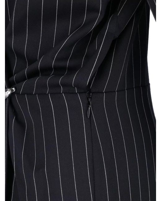 Dondup Black Belted Pinstripe Tailored Maxi Evening Dress