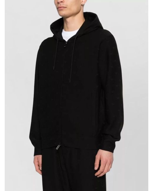 Emporio Armani Black Cotton Blend Hooded Sweatshirt Long Sleeves for men