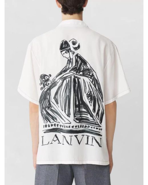 Lanvin White Graphic Print Short Sleeve Shirt for men