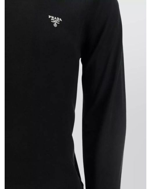 Prada Black Ribbed Wool Crew Neck Sweater for men
