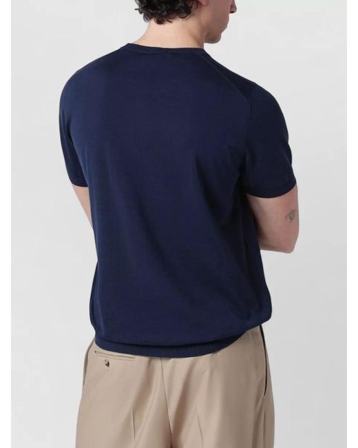 Drumohr Blue Cotton Crew Neck Short Sleeve Sweater for men