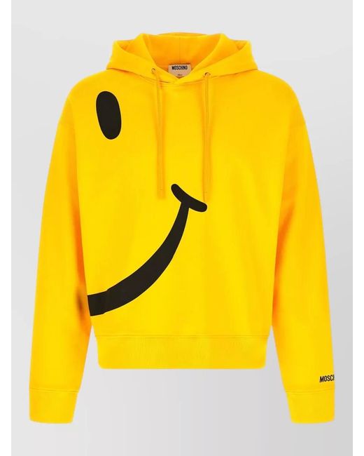 Moschino Yellow Smiley Hooded Sweater Graphic Logo Knit for men