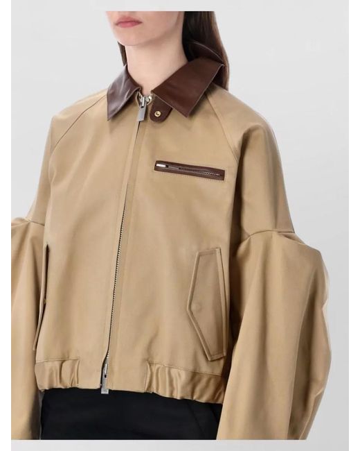 Sacai Natural Chino Bomber Jacket Long Sleeves Contrast Collar
