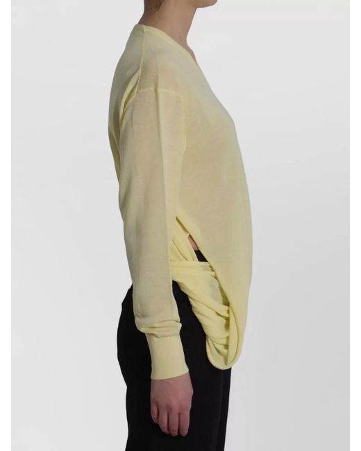 Loewe Natural Ribbed V-Neck Asymmetric Wrap Wool Jumper