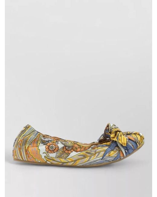 Ferragamo Multicolor Ballerina Shoes Bow Detail Elastic Trim
