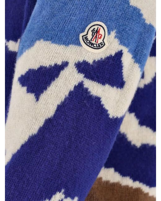 Moncler Blue Mountain Pattern Crewneck Sweater Ribbed Trims for men