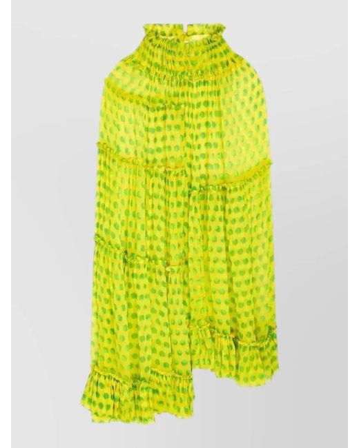 Dries Van Noten Yellow Silk Polka-Dot Ruffled High-Neck Midi Dress