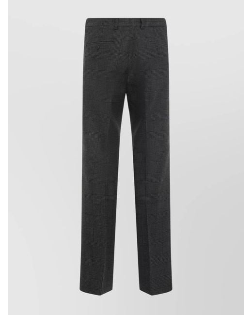 Prada Gray Checked Virgin Wool Straight-Leg Trousers for men