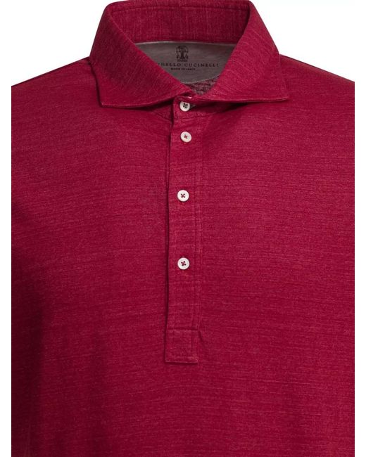 Brunello Cucinelli Red Linen And Cotton Polo Shirt for men