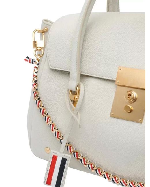 Thom Browne Gray Soft Luggage Bag Leather Strap Woven Chain