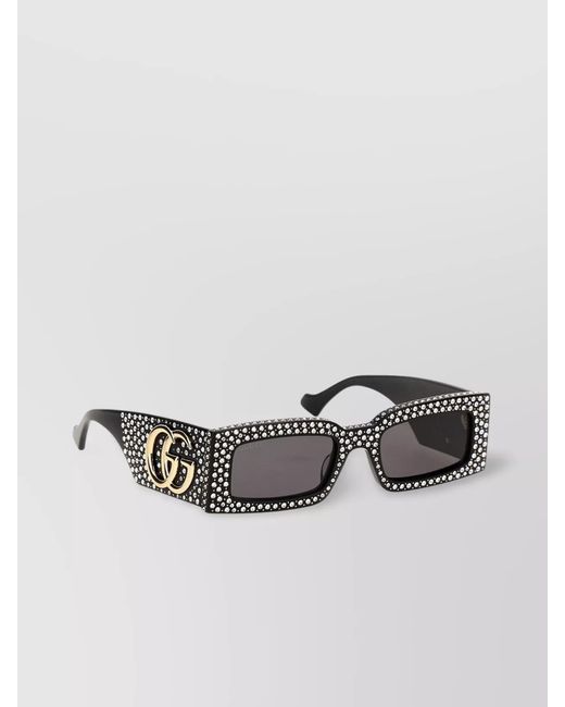 Gucci Gray Crystal-Embellished Rectangle Sunglasses