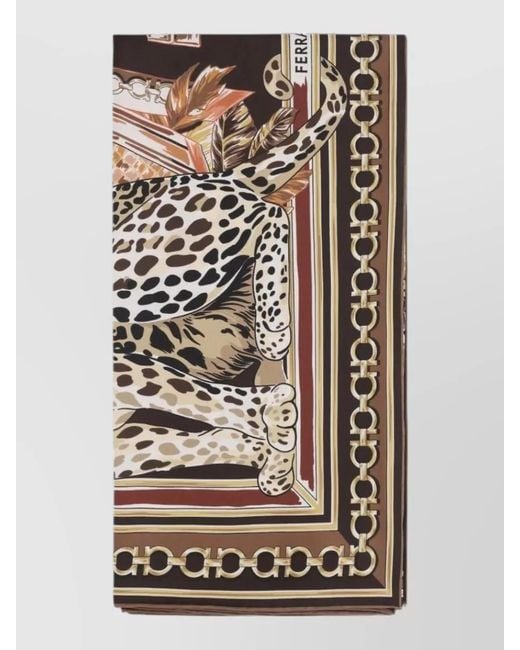 Ferragamo Multicolor Silk Foulard Animal Pattern Rectangular Design