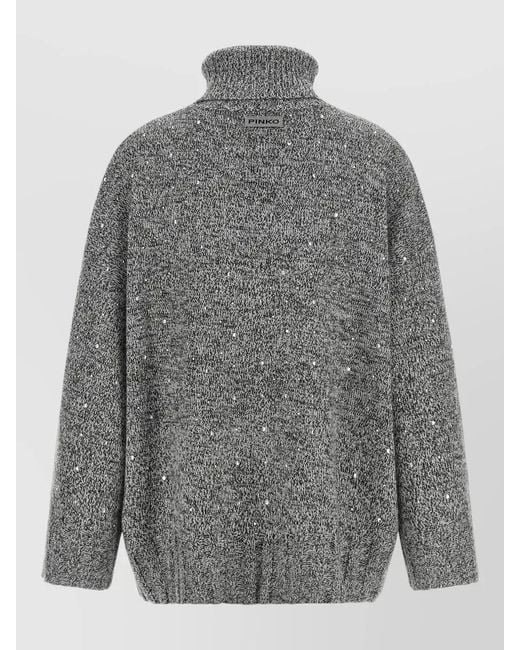 Pinko Gray Crystal Turtleneck Sweater