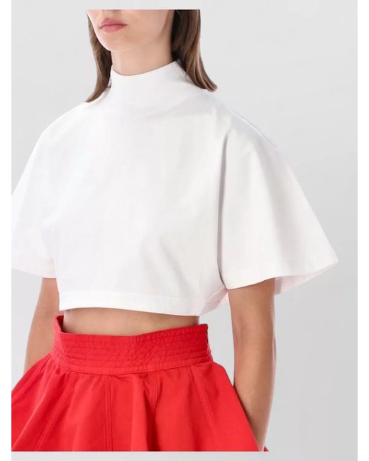 Alaïa Red High Neck Cropped Cotton Jersey Top