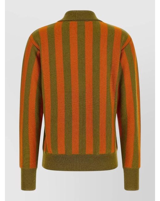 Alberto Biani Brown Cashmere Striped Long-Sleeve Polo Top