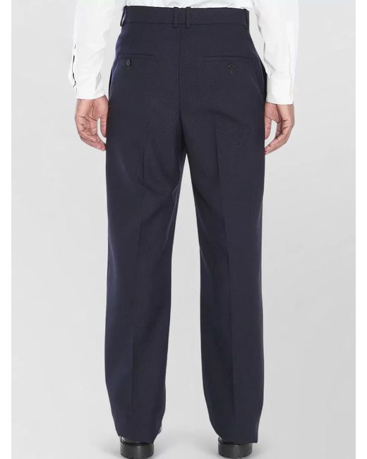 Saint Laurent Blue Wool Low-Rise Pleated Wide-Leg Tailored Trousers for men