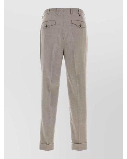 PT Torino Gray Cotton Blend Tailored Pants Pleated Cuffs for men