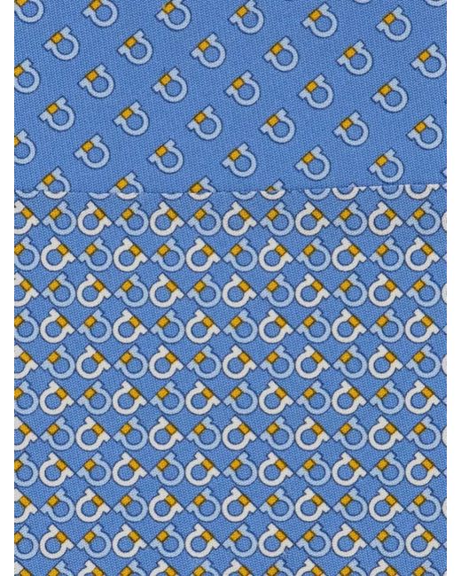 Ferragamo Blue Silk Tie Graphic Gancini Motif Pattern for men