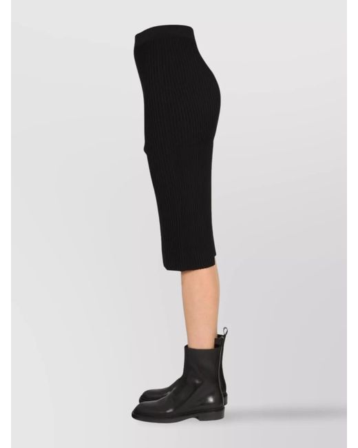 Helmut Lang Black Ribbed One-Shoulder Pencil Skirt