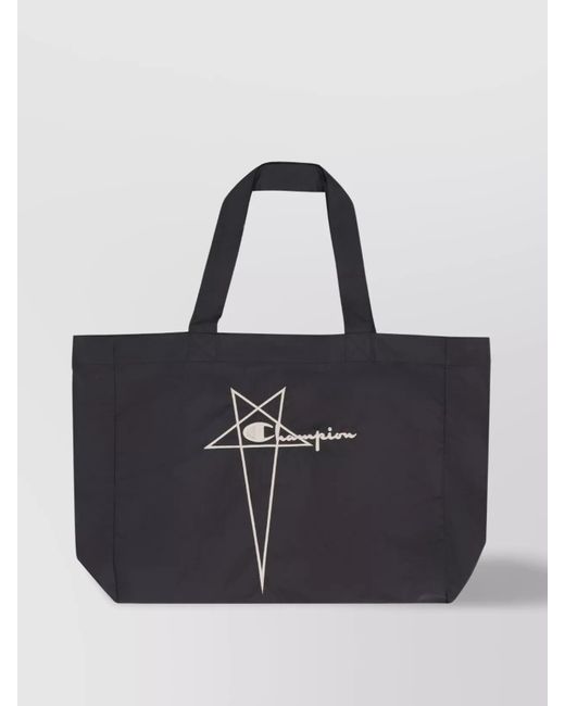 Rick Owens Black Champion Collaboration Nylon Tote Bag for men