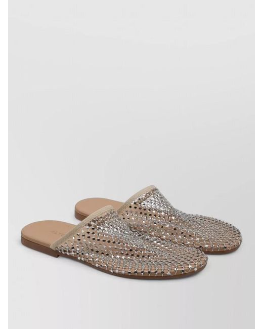 Alysi Gray Flat Mule Sandals Mesh Upper Strass