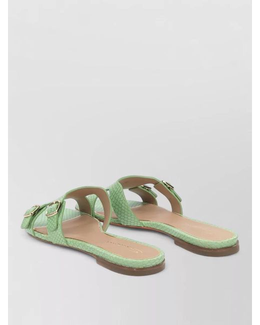 Santoni Green Flat Sandals Open Toe Double Buckle