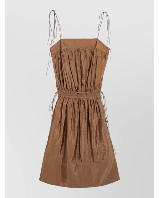 Saint Laurent Brown Midi Dress Elasticated Waist Ruched Straps