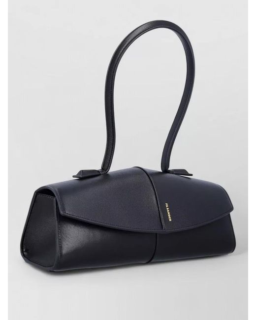 Jil Sander Black Shoulder Bag Leather Structured Piping Strap Handle