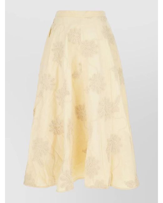 ROTATE BIRGER CHRISTENSEN Yellow High Waist Floral Embroidery Midi Skirt