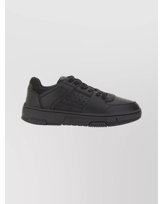 HUGO Black Perforated Round Toe Rubber Sole Sneakers for men