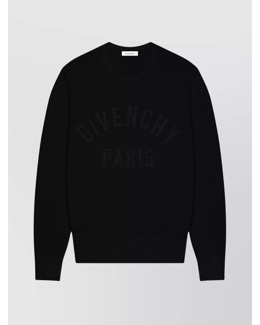 Givenchy Black Cotton Logo-Embossed Crewneck Sweater for men