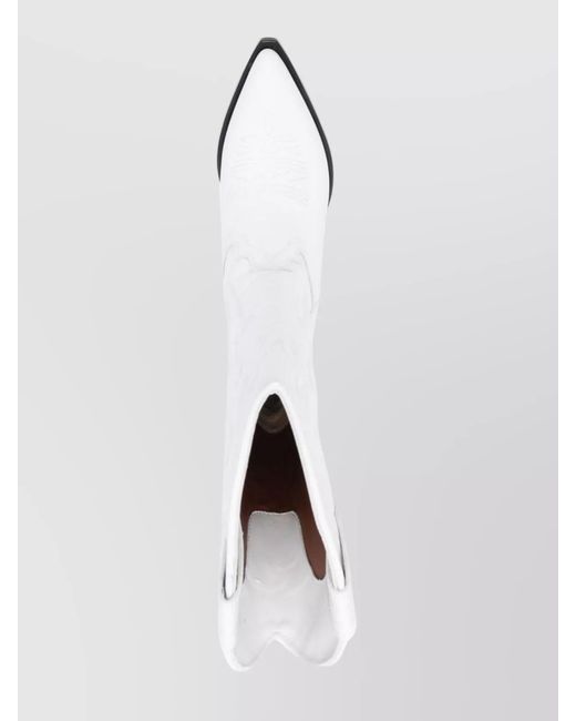 Sonora Boots White Calf Leather Embroidered Mid-Calf Western Boots
