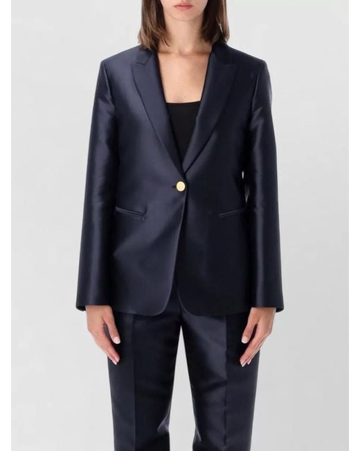 Alberta Ferretti Blue Mikado Tailored Jacket Long Sleeves Buttons