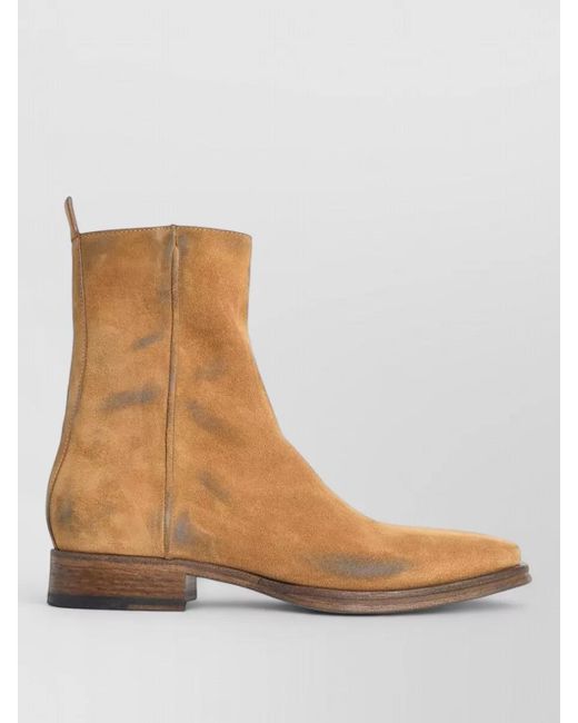 Acne Brown Suede Boots Pull Tab Round Toe for men