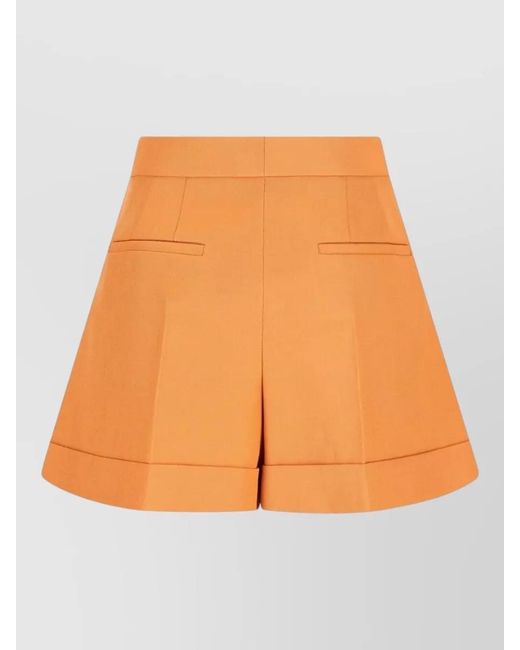 Fendi Orange Wool Pleated Tailored Shorts