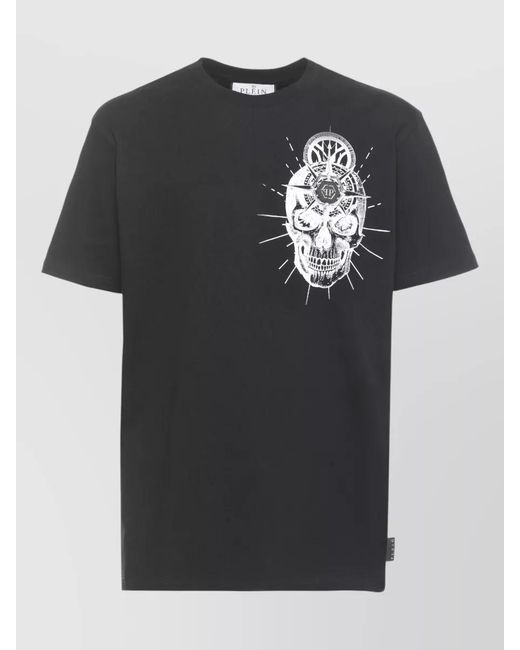 Philipp Plein Black Skull Tattoo Print Cotton T Shirt for men