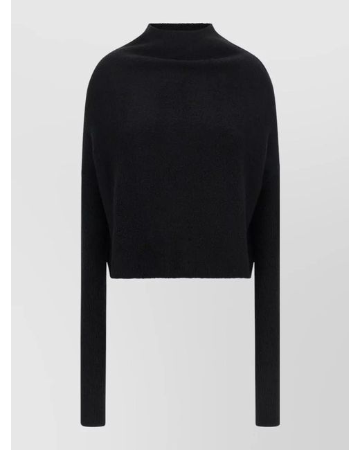 Rick Owens Black Cashmere Crater Turtleneck Long-Sleeve Sweater