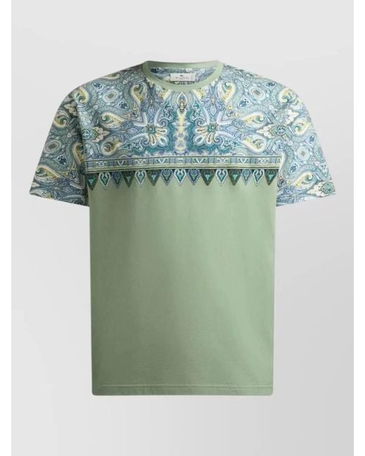 Etro Green Roma Paisley Regular Fit Crew Neck T-Shirt for men